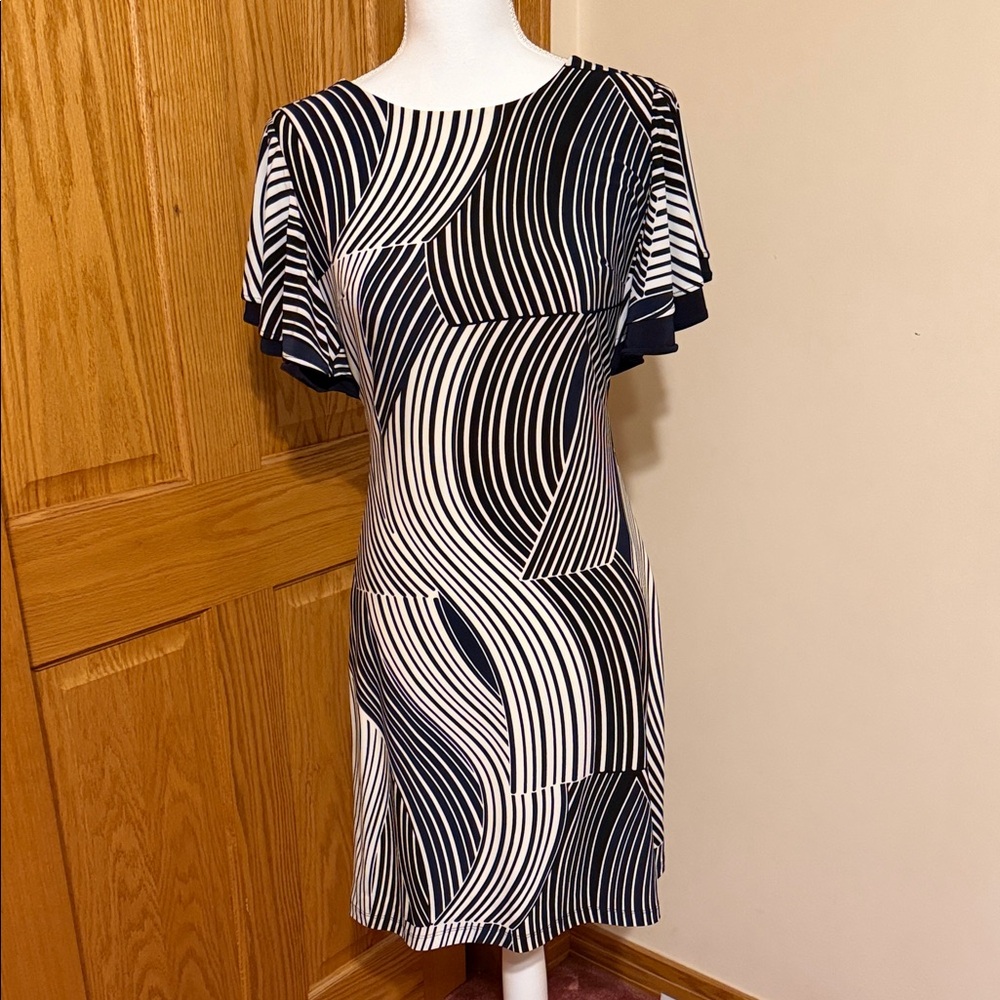 Tommy Hilfiger Navy Blue and White Geometrical Midi Dress
